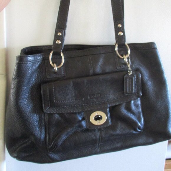 Coach  Black pebbled satchel 2 handle Leather Handbag purse - Picture 1 of 11